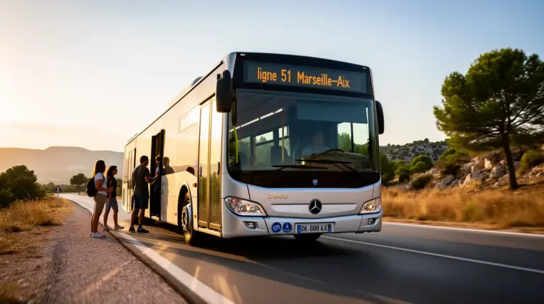 ligne 51 Marseille-Aix bus sur route paysages méditerranéens