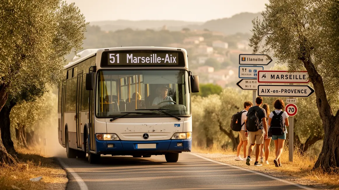 Bus ligne 51 Marseille Aix sur route avec voyageurs