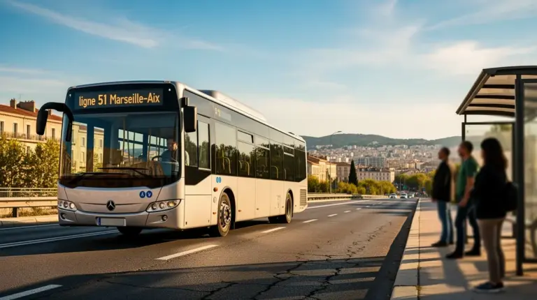 Bus Ligne 51 entre Aix et Marseille silhouettes passagers