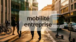 Scène mobilité entreprise Aix Marseille avec vélos, voitures, bus