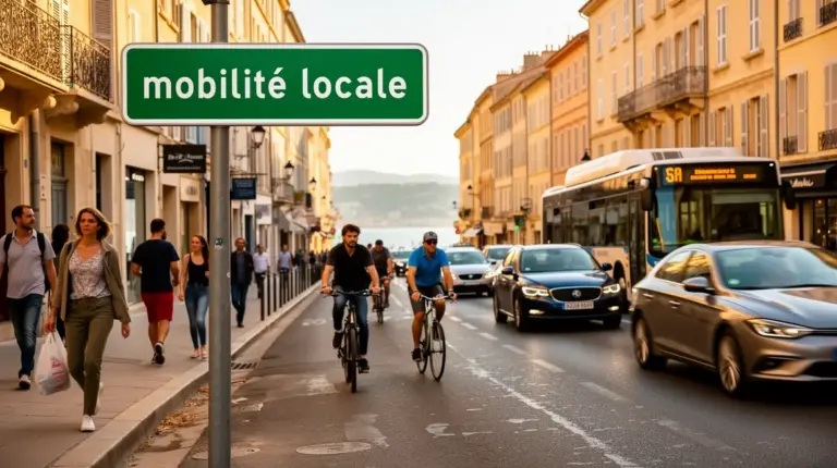 Scène mobilite locale Aix Marseille vélo marche transports voiture