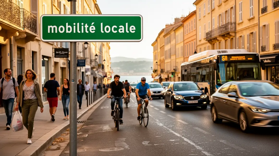 Scène mobilite locale Aix Marseille vélo marche transports voiture