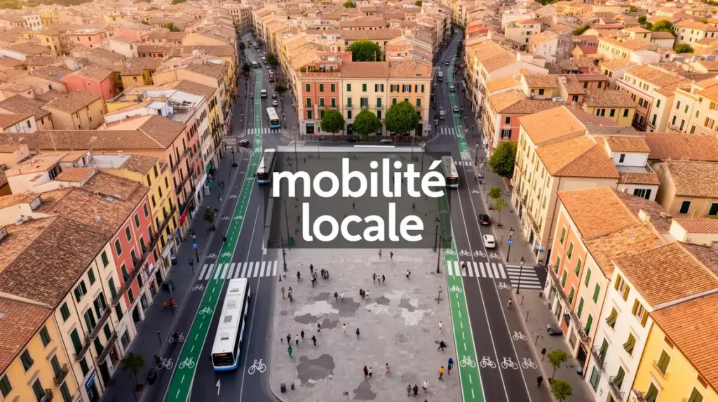 mobilite locale vue aerienne routes pistes cyclables bus pietons