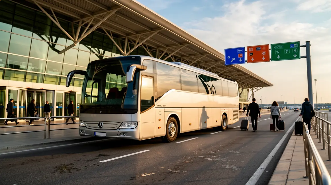 Navette aéroport Aix-Marseille devant terminal voyageurs valises