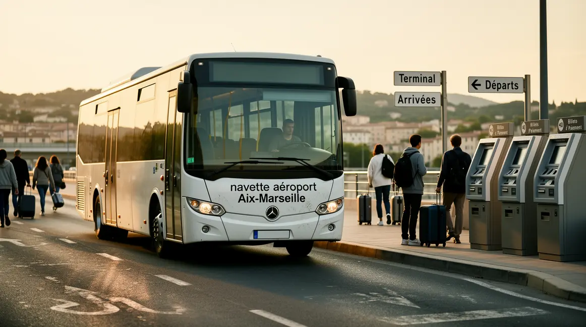navette aeroport Aix-Marseille devant terminal voyageurs urbains