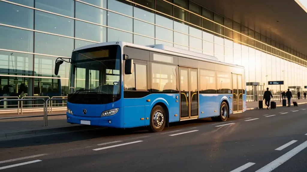 navette aeroport Aix-Marseille bus moderne devant terminaux