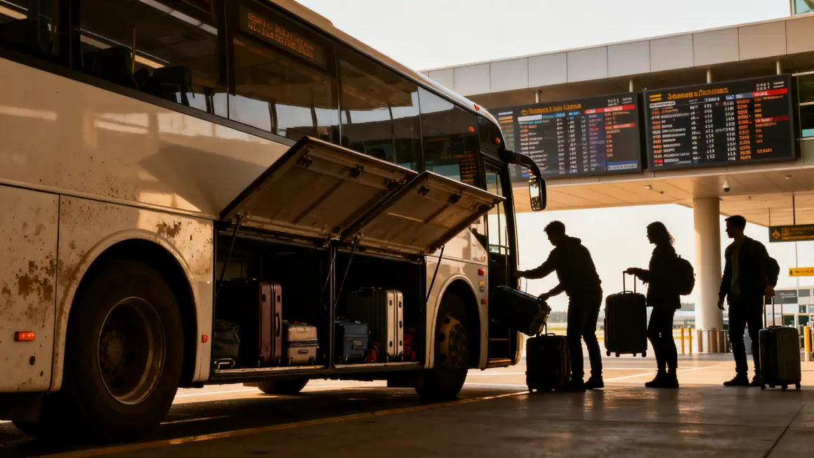 Navette Aix-Marseille devant terminal avec voyageurs et bagages