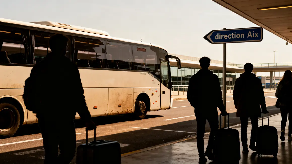 bus navette aeroport Aix-Marseille devant terminal panneau Aix