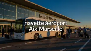 Navette aéroport Aix-Marseille devant terminal voyageurs valises