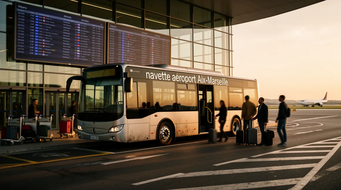 bus navette Aix-Marseille devant terminal aeroport Marseille-Provence