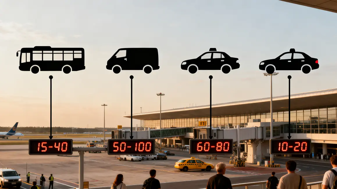 navette aeroport options bus taxi van coûts