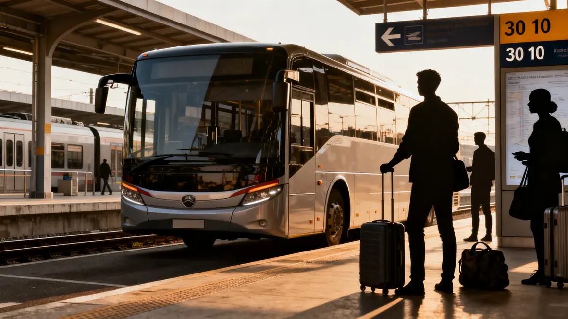 Bus navette Aix Marseille aéroport gare valises panneaux