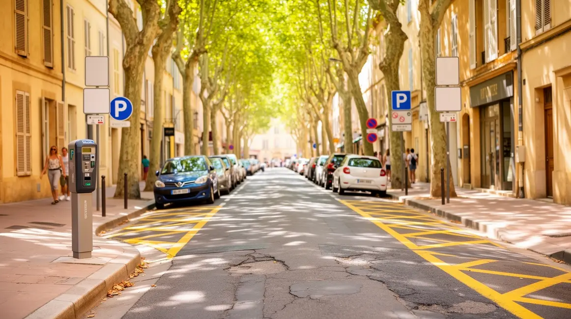 Scène parking Aix panneaux marquages