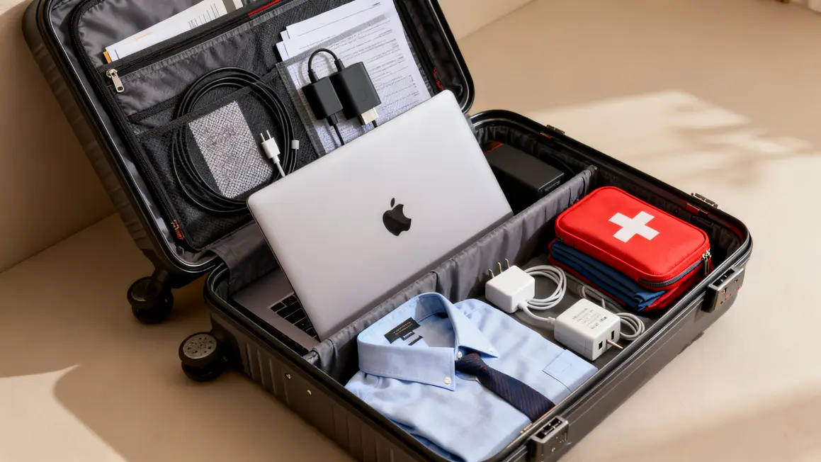 bagage optimise déplacement professionnel ordinateur trousse