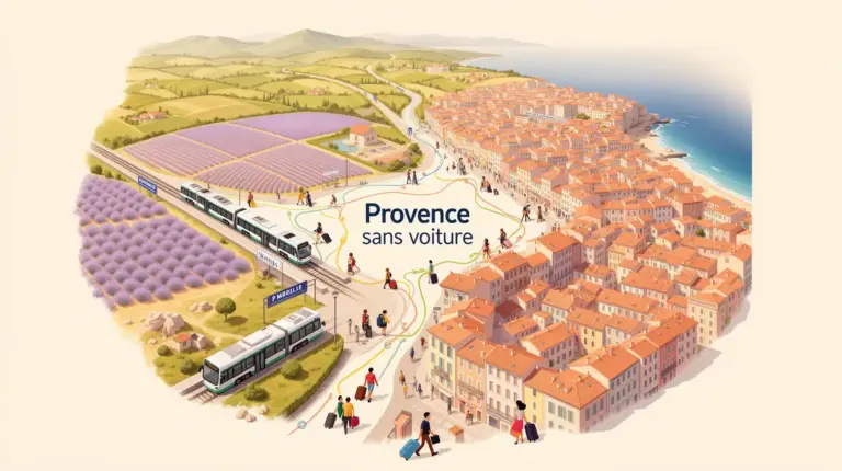 Carte stylisée Provence sans voiture, mobilité, paysages et gares