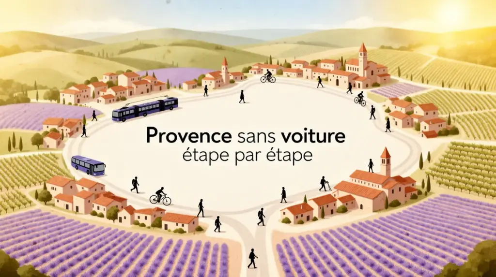 Carte stylisée Provence sans voiture, trains, bus, vélo