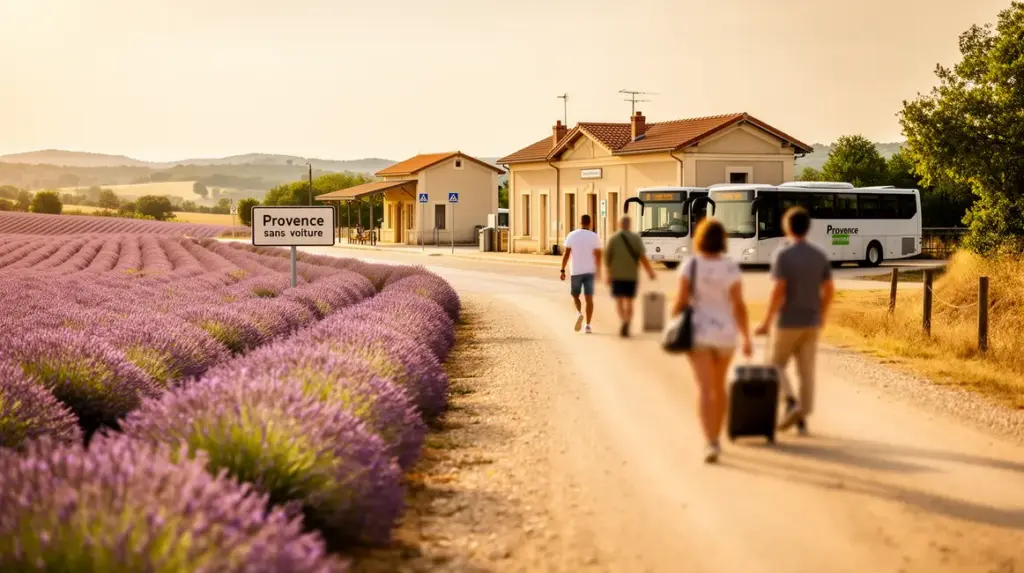 Paysage Provence sans voiture avec lavande gares bus voyageurs