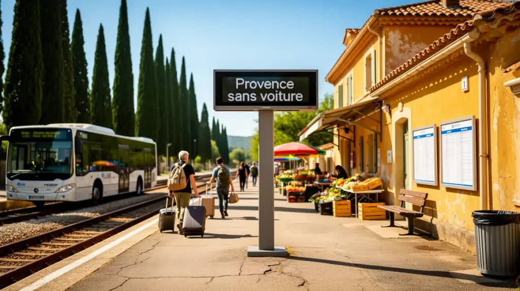 Quai gare Provence bus valises soleil