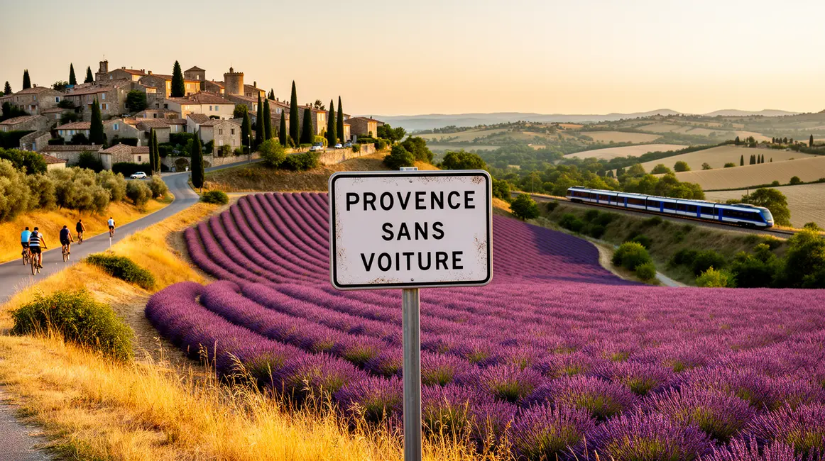 Paysage provence sans voiture lavande village train vélo