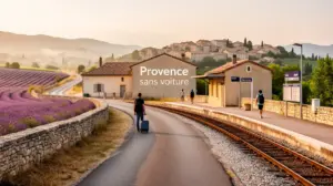 Paysage Provence sans voiture, gares et voyageurs stylisés