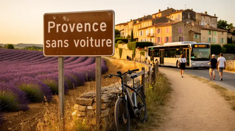 Paysages de Provence sans voiture champ de lavande bus vélo