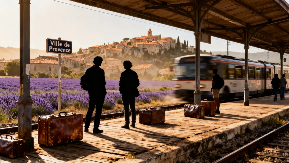 Silhouettes gare bus lavande Provence sans voiture
