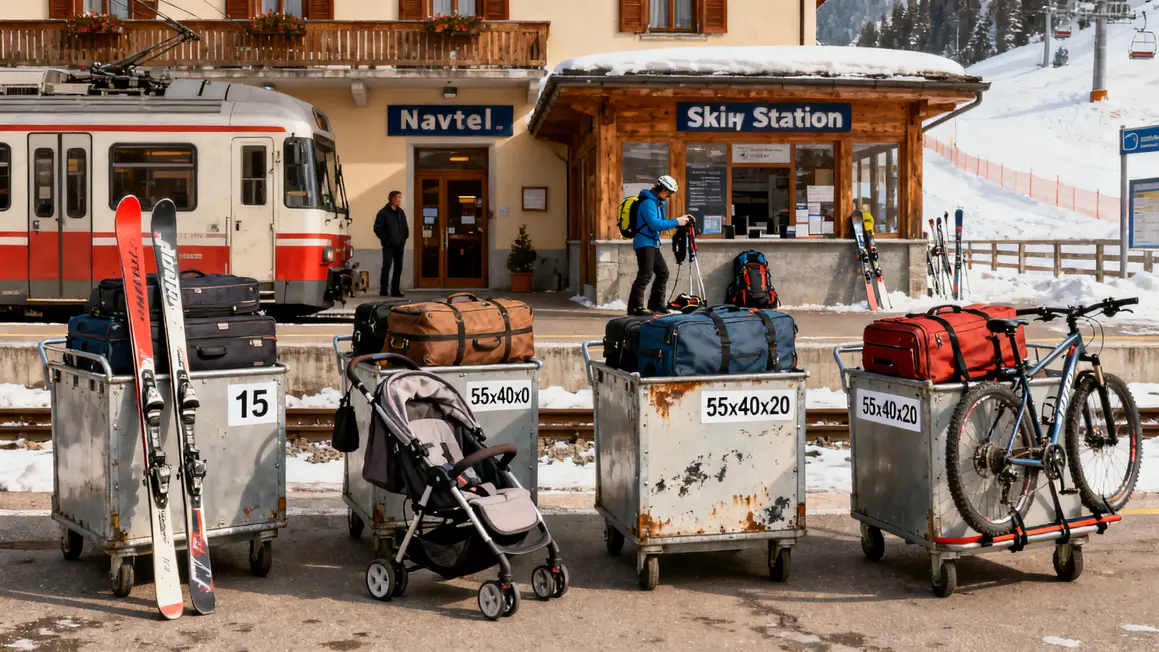 Navettes gare hotel ski bagages speciaux dimensions valise 2026