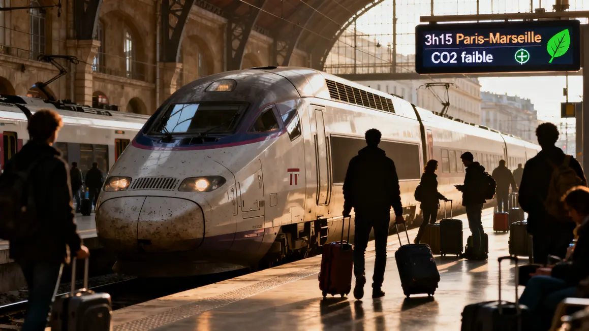 TGV Marseille voyageurs bagages CO2 faible en gare centre-ville