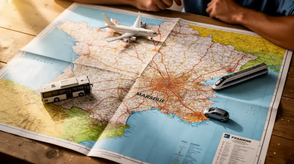 carte France avec transports miniatures vers Marseille