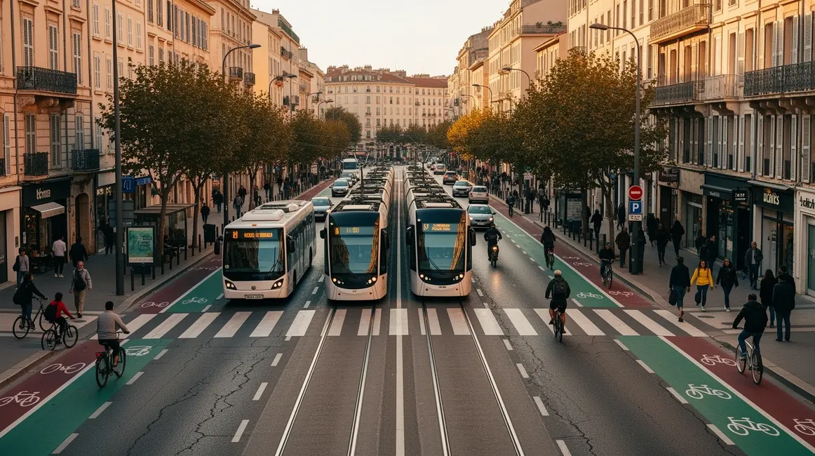 avenue Marseille tram bus voitures pistes cyclables