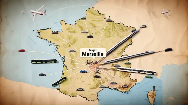 Carte France vue du ciel avec transports vers Marseille