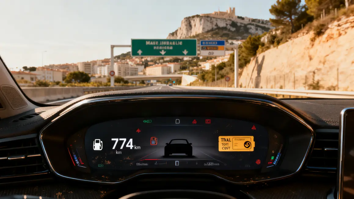 Tableau de bord voiture coût trajet Marseille autoroute