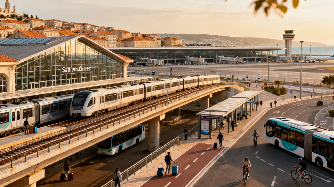 Arrivée Marseille 2026 gare métro automatique bus cyclistes