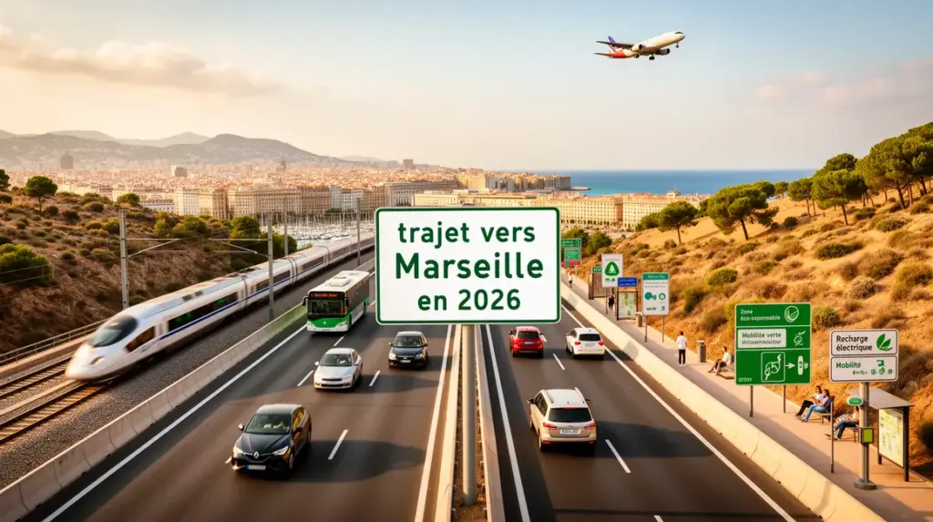 Trajet vers Marseille 2026 route TGV bus avion paysage méditerranéen