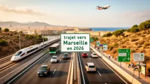 Trajet vers Marseille 2026 route TGV bus avion paysage méditerranéen