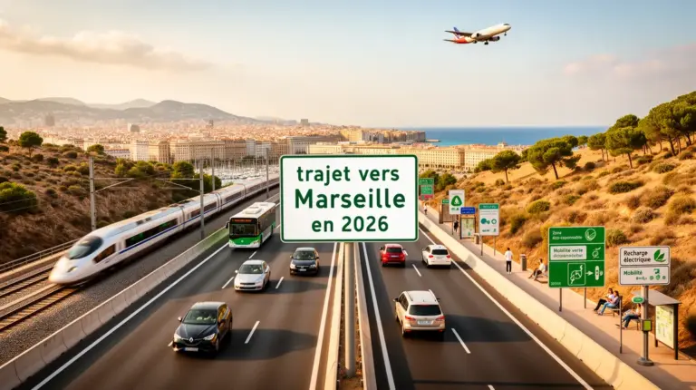 Trajet vers Marseille 2026 route TGV bus avion paysage méditerranéen