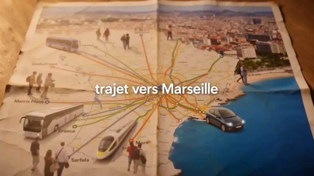 Carte routiere trajet Marseille avec voyageurs bus train voiture