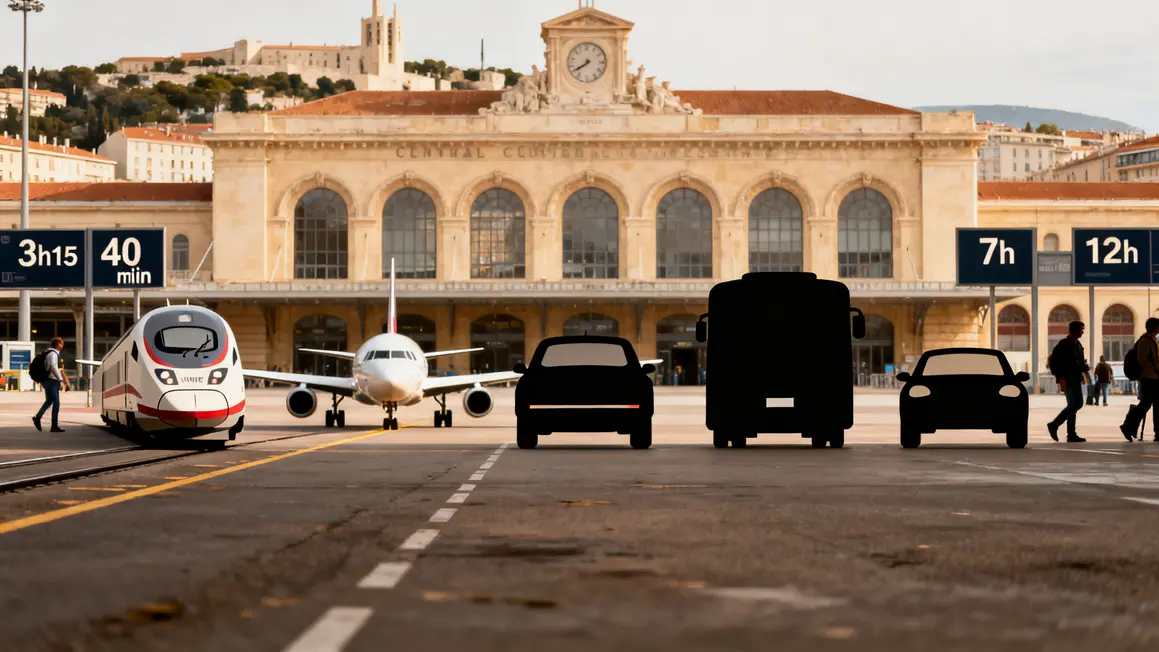 cinq moyens de transport devant gare marseille