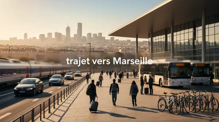 Gare moderne à Marseille, transports convergents, ville ensoleillée