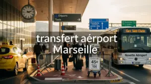 transfert aeroport Marseille depart avec taxi bus et voyageurs