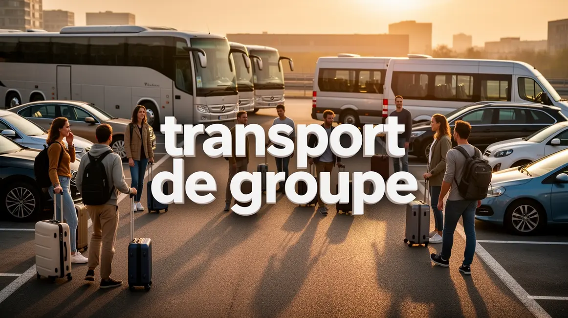 transport de groupe avec différents véhicules sur parking urbain