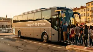 Transport de groupe en autocar devant site Aix-Marseille