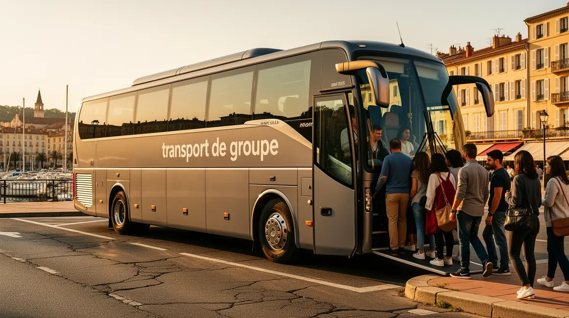 Transport de groupe en autocar devant site Aix-Marseille