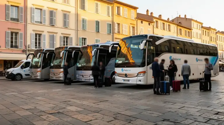 Scène transport de groupe Aix Marseille minibus midibus autocar