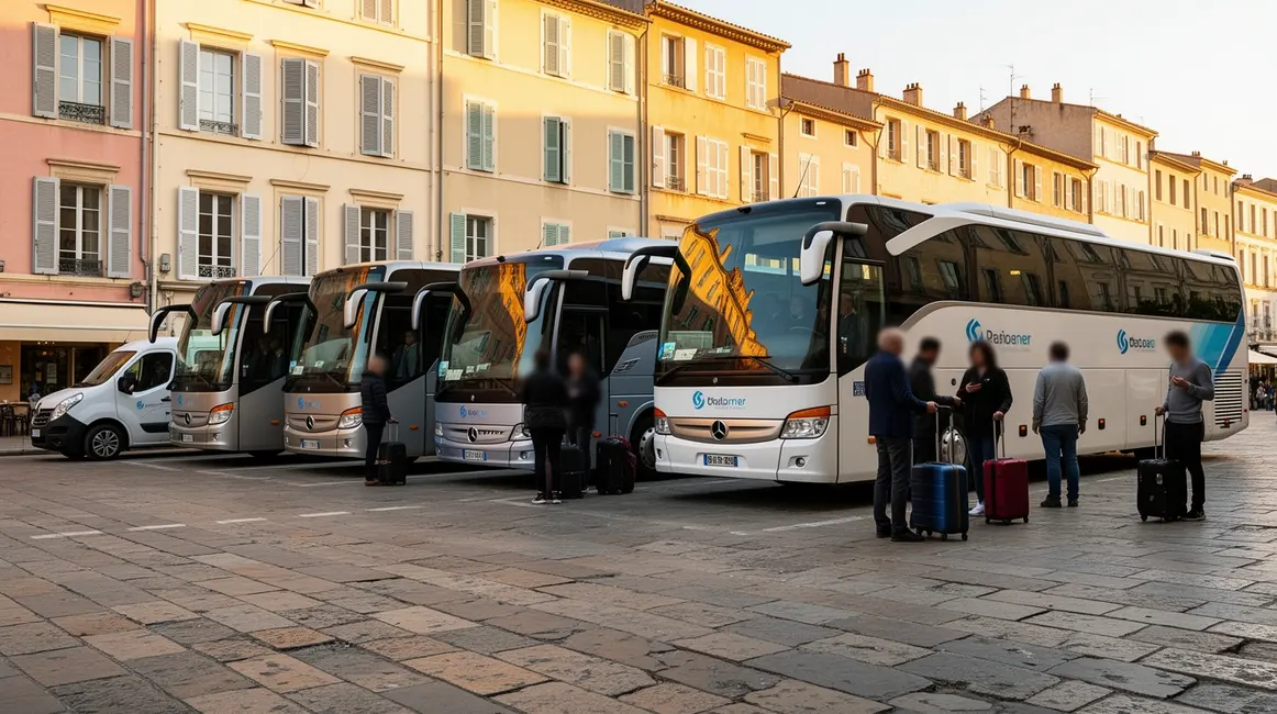 Scène transport de groupe Aix Marseille minibus midibus autocar