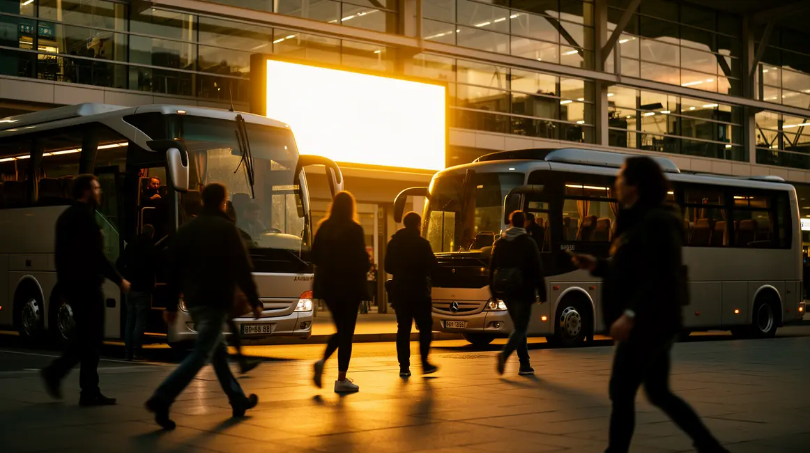 Scène silhouettes autocar minibus gare transport groupe pas cher Aix-Marseille
