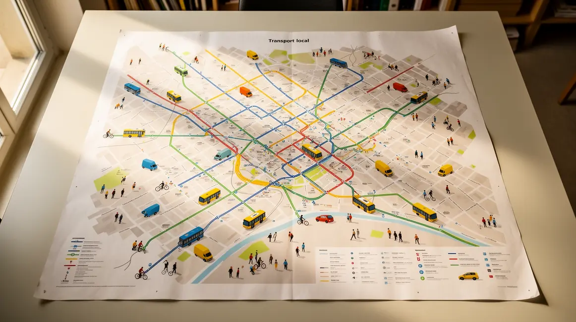Illustration carte transport local Aix Marseille bus tram vélo fourgon