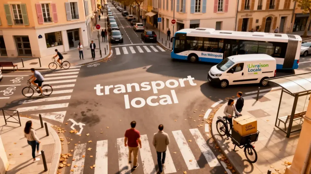 Scène transport local Aix Marseille bus vélo cargo