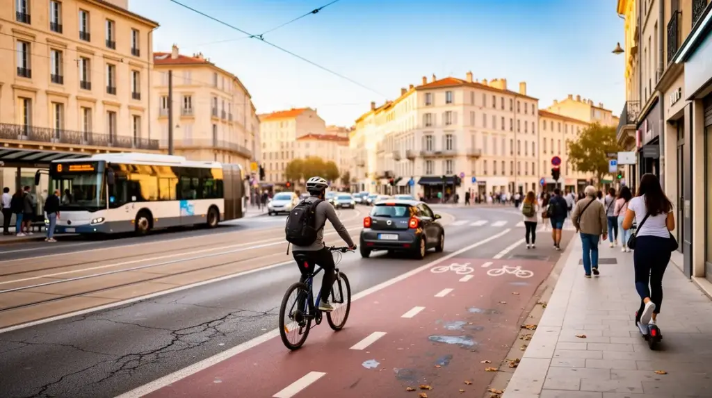 vue urbaine aix marseille transports locaux bus velo voiture marche trottinette conseils vigilance