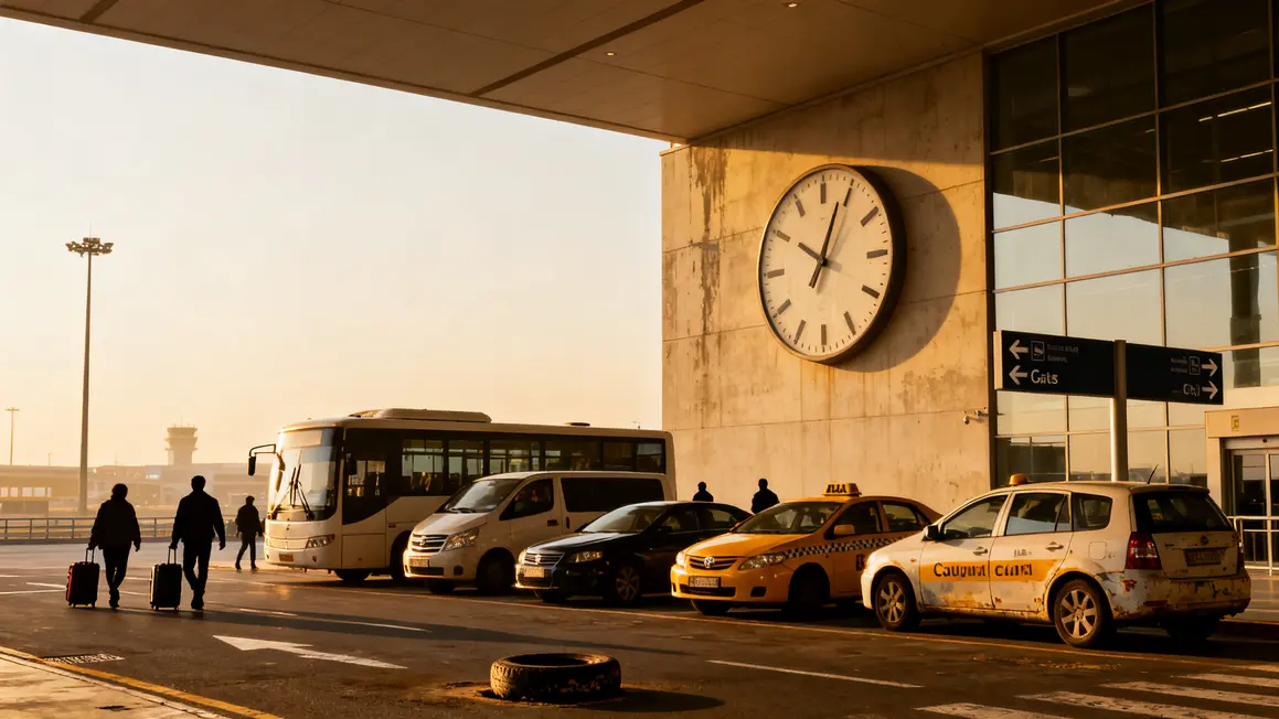Cinq types navette aéroport devant terminal